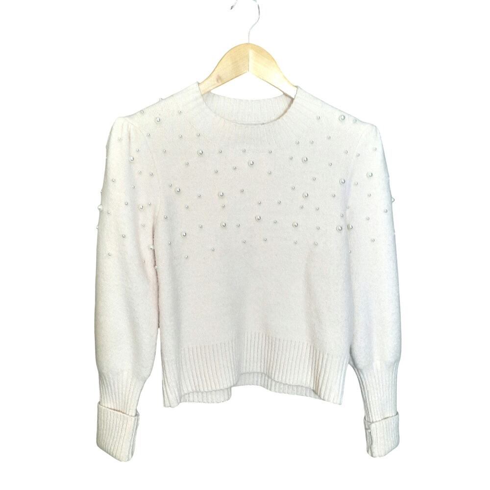 Lush Womens Powder Pink Pearl Embellished Long Sleeve Crop Sweater Size Medium